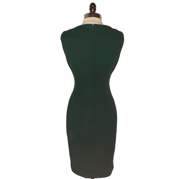 CALVIN KLEIN Size 10 Sheath Dress Green Sleeveless Stretch Knit Knee Length - Picture 3 of 5